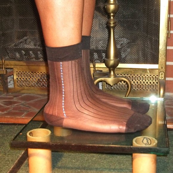 2PR Men's Sheer Brown Thick N Thin with Pattern, Cap Toe Cap Heel Socks - 10 -13 - Picture 1 of 13